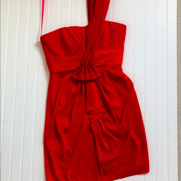 BCBGMAXAZRIA Red Palais One Shoulder Dress 10 - Picture 4 of 11